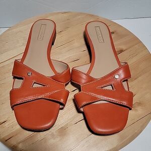 Antonio Melani Sandals Women Sz 10 M Geometric  Slip on Orange Leather Flip Flop